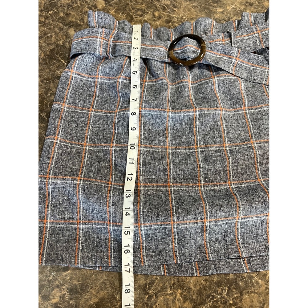 Entro Grey Orange Plaid Paperbag Waist Mini Skirt Belted High Rise Small Fall - Picture 3 of 9